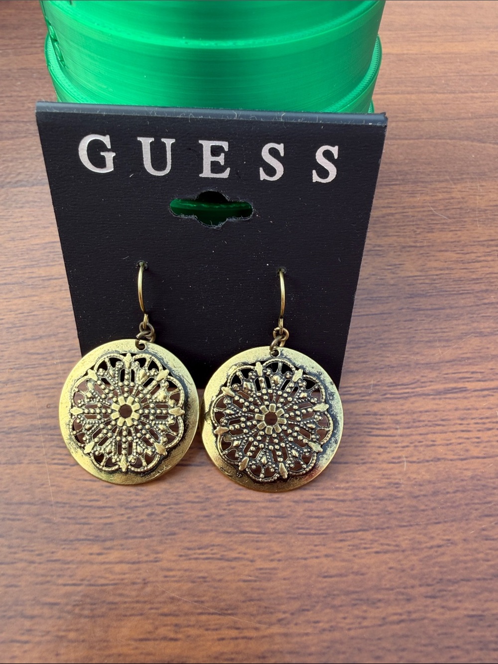 GUESS Gold-tone Filigree Medallion Drop Earrings